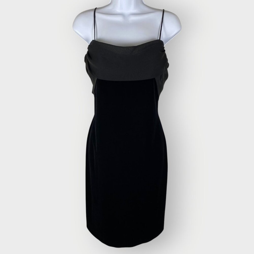 Vintage | Betsy & Adam Formal Dress | 13/14 | Black Velvet Chiffon | 90s Gothic